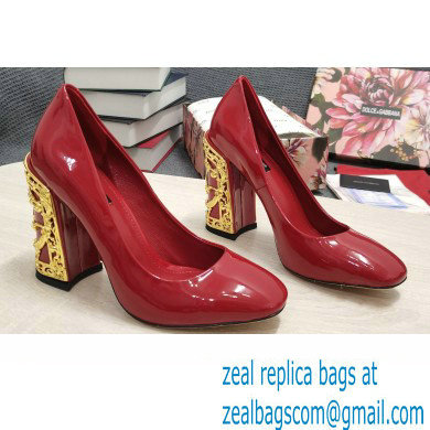 Dolce & Gabbana Logo Heel 10.5cm Patent leather Pumps Red 2022